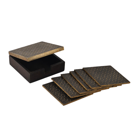 Dark Brown Brass Coasters with Box