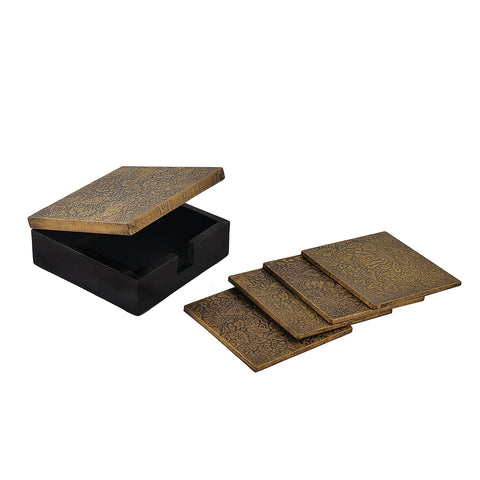 Leaf Brass Coasters With Box