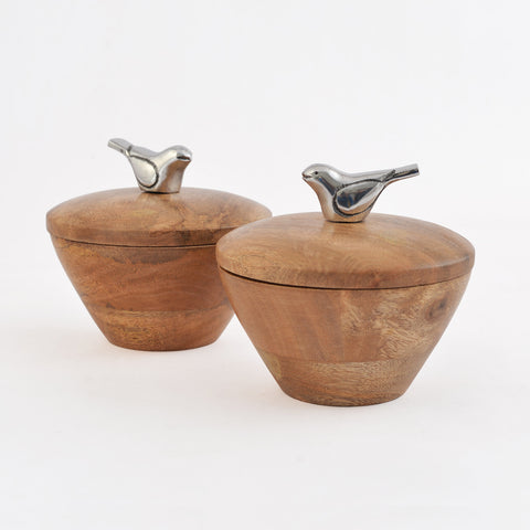 Wooden Bird Bowl With Lid