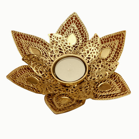 Flower T-light Holder - Golden