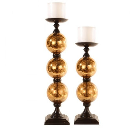 Pillar Candle Holders with Gold Mercury Glass set of 2