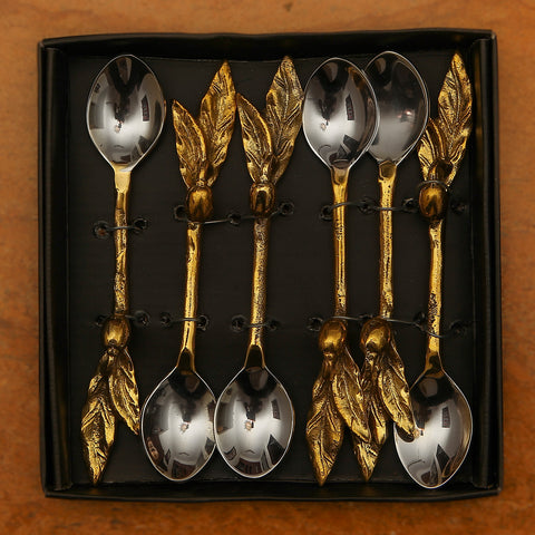 Gold Twig & Leaf Spoons: Set of 6