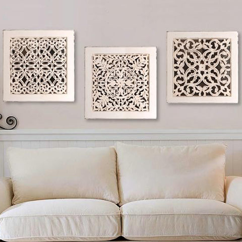 White Fretwork Wall Art : Set of 3